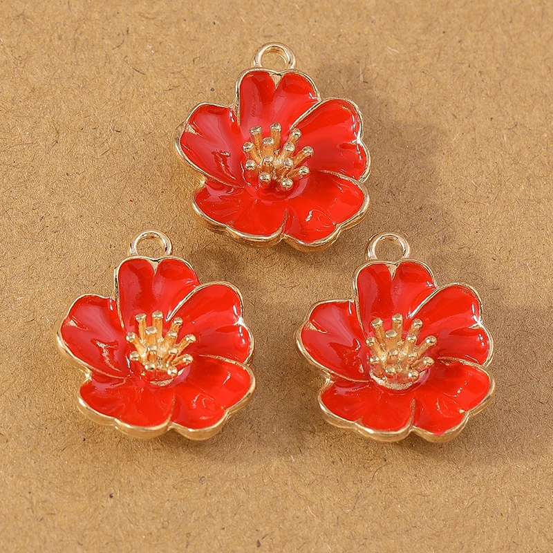 10 Stück Niedliche Emaille-Blumen-Anhänger für Schmuckherstellung Halsketten Ohrringe Armbänder DIY Zubehör – Detail 14