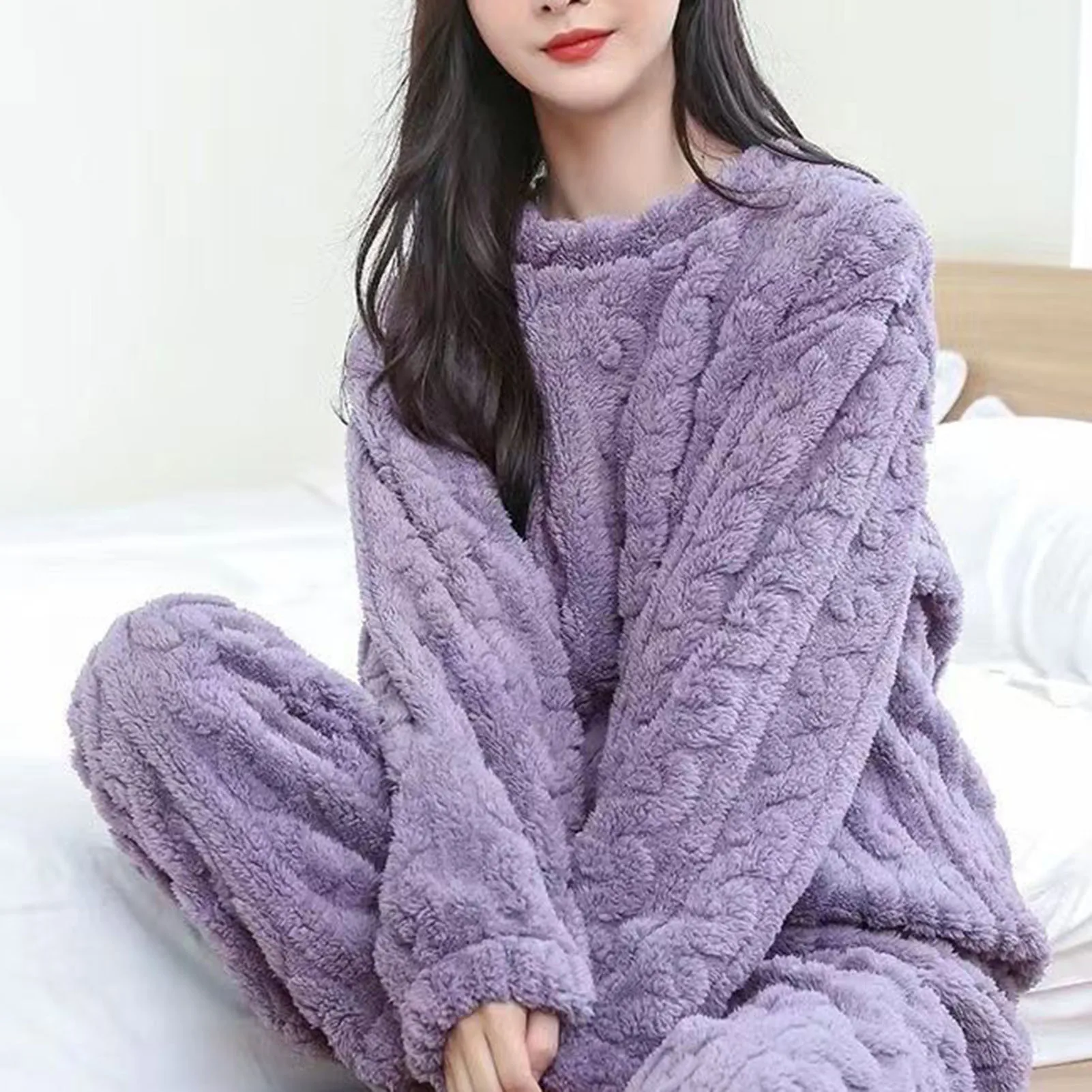 Pyjama Deux Pièces Femme En Polaire épaisse | Haut Et Pantalon D'hiver | Confortable Et Chaud Pour La Maison