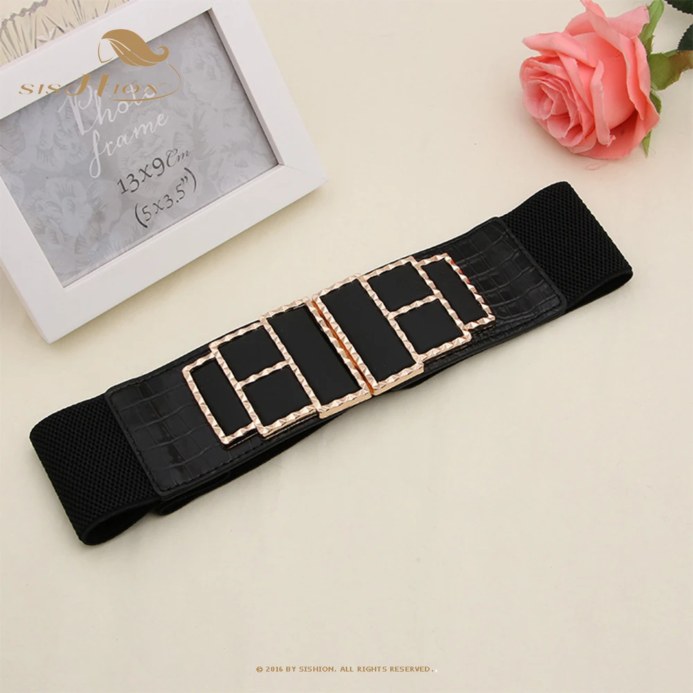 

SISHION Retro Fashion Women Elastic Wide Waist Belt Black Punk Vintage Belt Cinturon Cummerbunds SCB0172