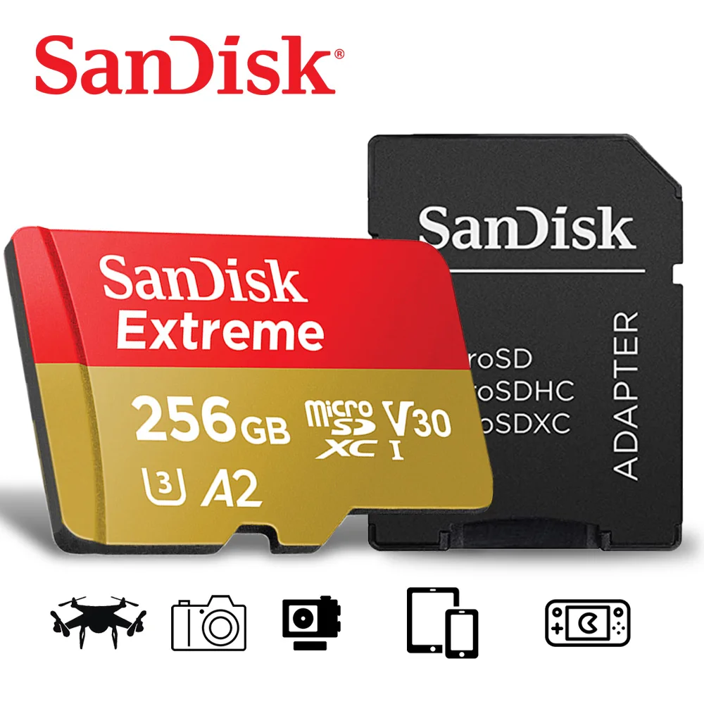 SanDisk Extreme microSDXC UHS-I U3 256 Go + Adaptateur SD - Carte