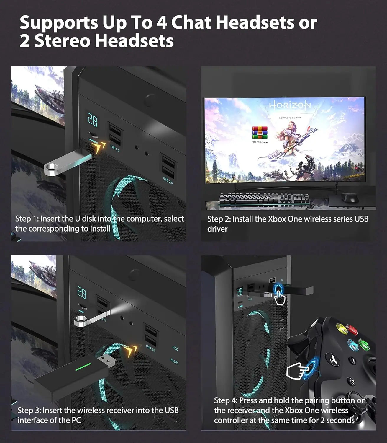 USB Receiver for X-ONE Controller Adapter with Xbox One Driver