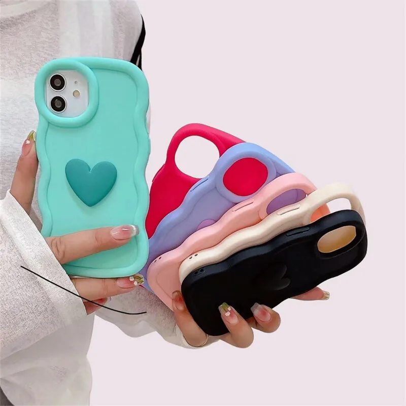 Wavy Edge Love Heart Soft Candy Color Phone Case