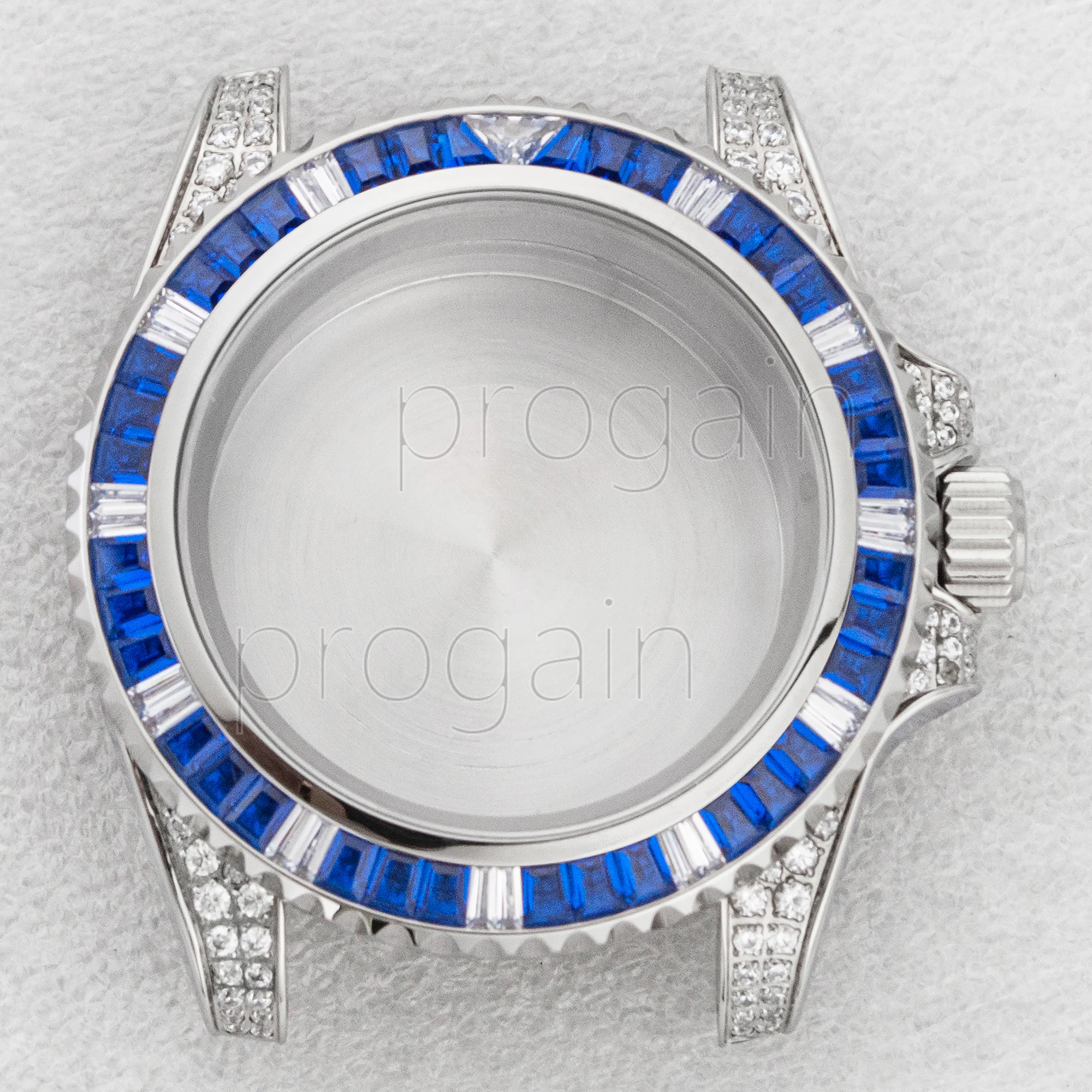 Luxury 40MM Full Diamond Stainless Steel Watch Case with Sapphire Crystal Glass