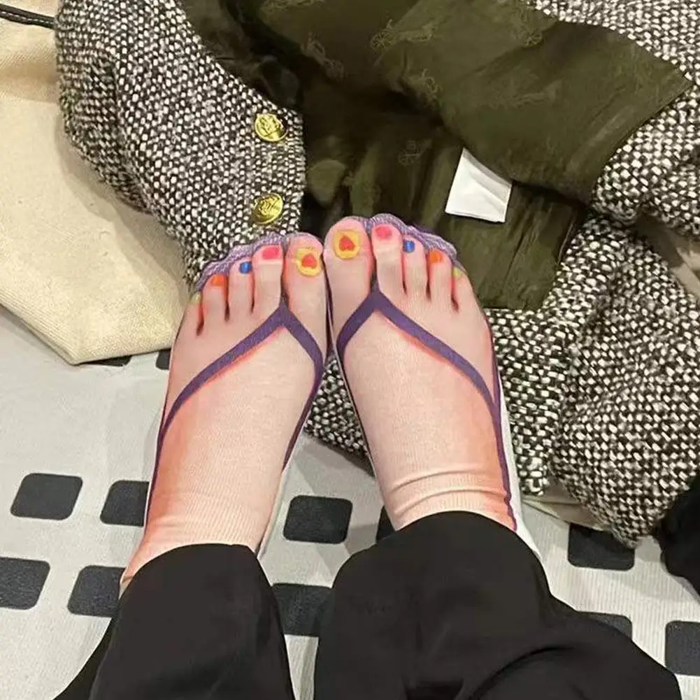 1 Pair 3D Printing Pattern Flip Flop Socks Funny Socks for Women Flip-flop Ankle Low Cut Floor Hosiery Novelty Gifts