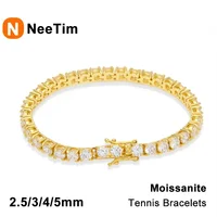 NeeTim 3mm 4mm Moissanite Tennis Bracelet 925 Sterling Silver with White Gold Plated Pass Diamond Tester Bracelets for Women Men 1