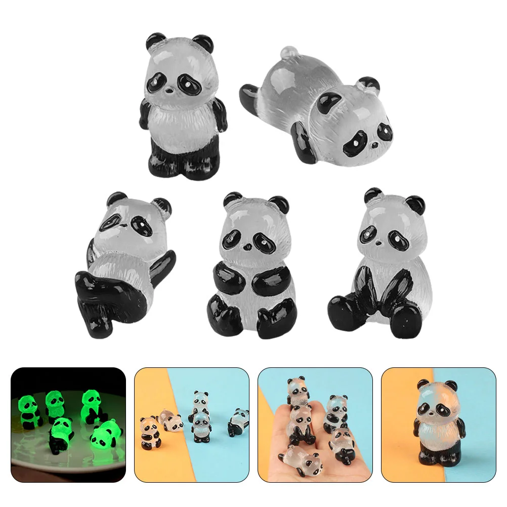 

5 Pcs Animal Micro Landscape Panda Figurines Garden Decoration Trinkets Glow The Dark Mini Miniature
