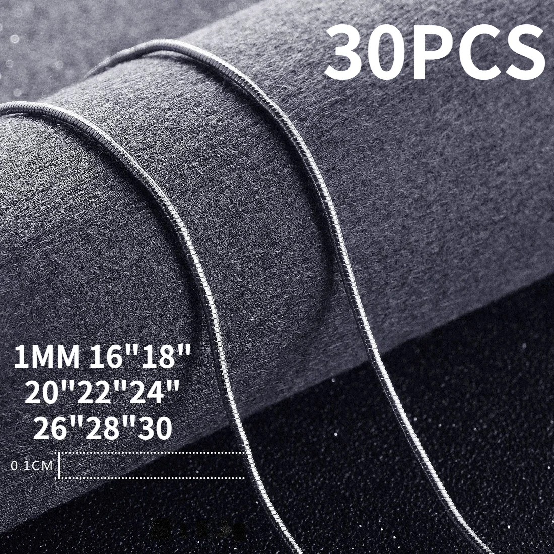 30PCS/lot Hot korean fashion 925 Sterling Silver fine 1MM Snake chains necklaces for women men party wedding jewelry set gifts