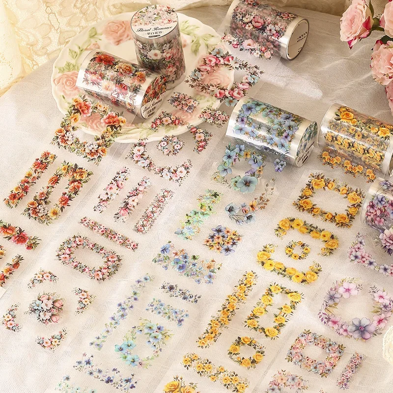 1Roll 2M PET Film Flower Painting Romantic Vintage Plant Handbook Collage European Scrapbook 60mm*2m Tape Roll Adhesive 2