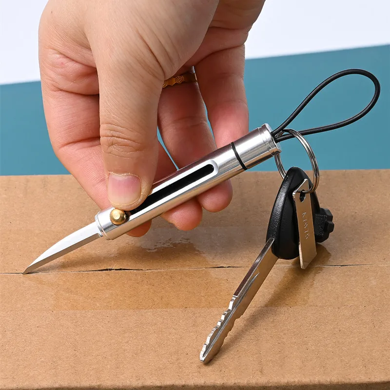 Edelstahl Express Messer Schlüsselbund Anhänger Schneiden Werkzeug Multifunktionale Utility Messer Outdoor selbstverteidigung Auspacken Werkzeug – Detail 3