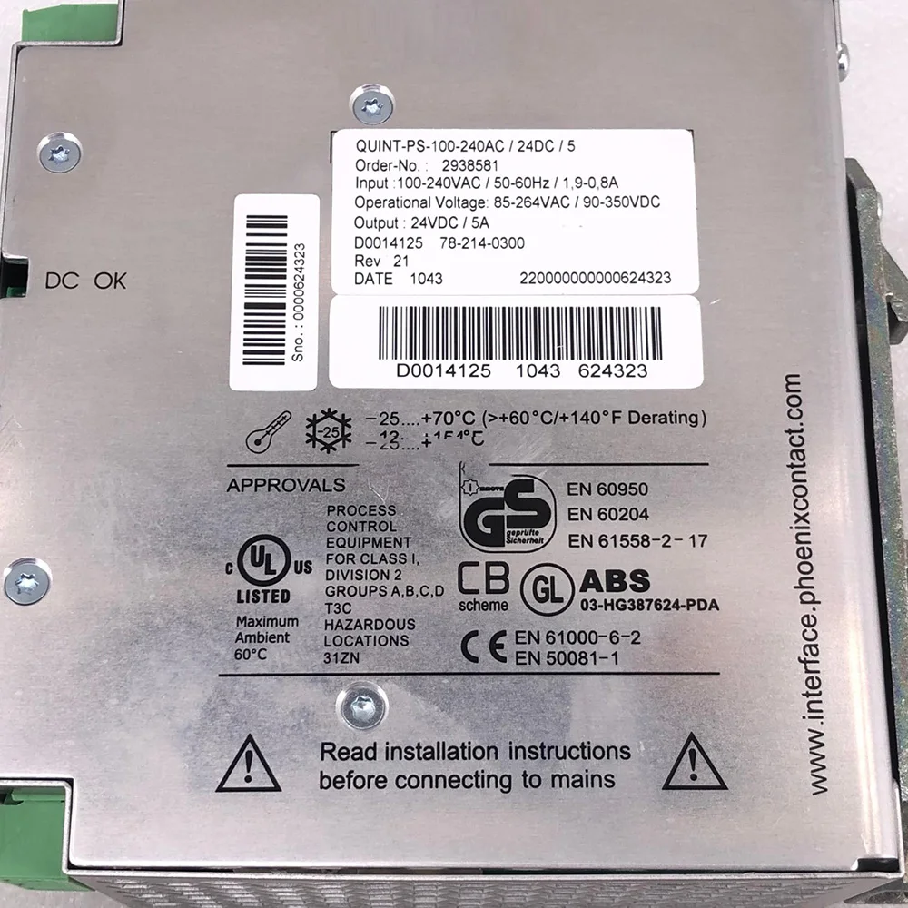 24VDC 5A For Phoenix Switching Power Supply 2938581 QUINT-PS-100-240AC/24DC/5 4 24VDC 5A For Phoenix Switching Power Supply 2938581 QUINT-PS-100-240AC/24DC/5 - Image 2