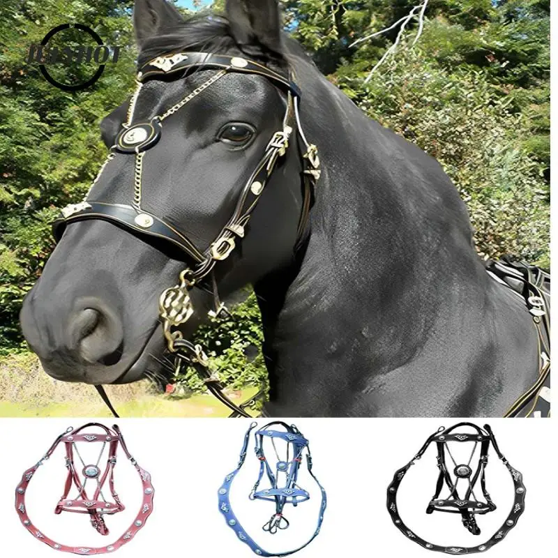 1PC Horse Halters And Lead Ropes PU Leather Halter Lead Ropes Ergonomic