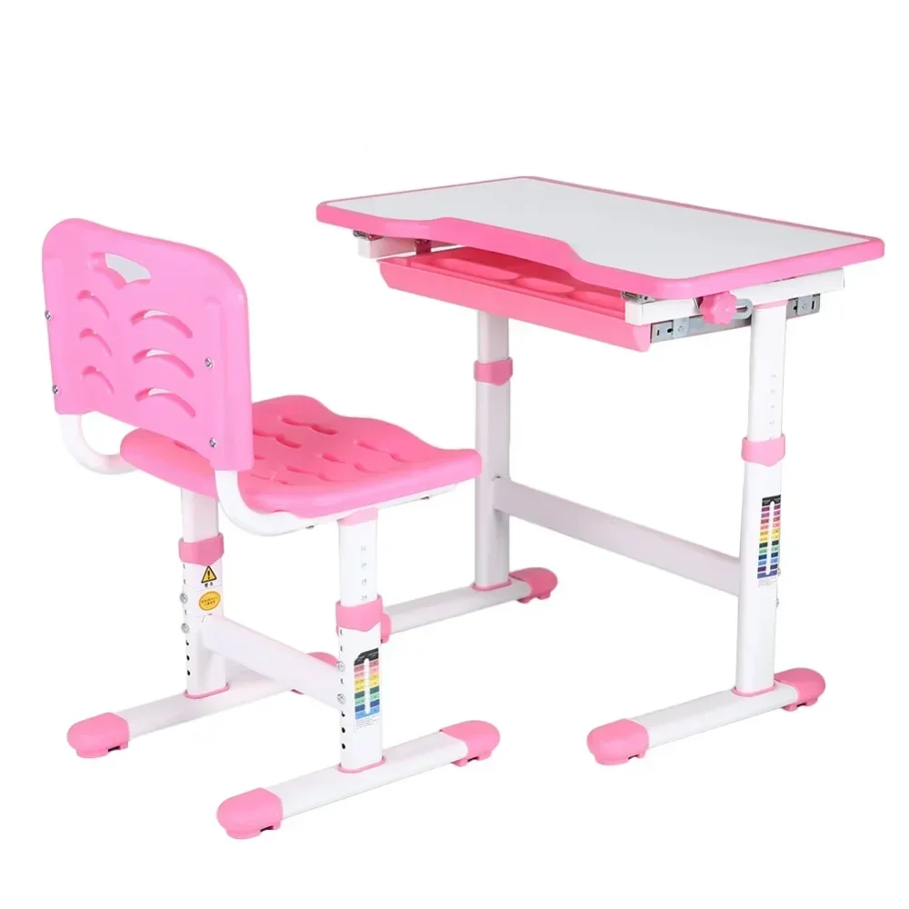 Table Set, Adjustable Pull Out Drawer Kids Study Homework Desk Chair Children Activity Art Table Set(Pink), Set Kids