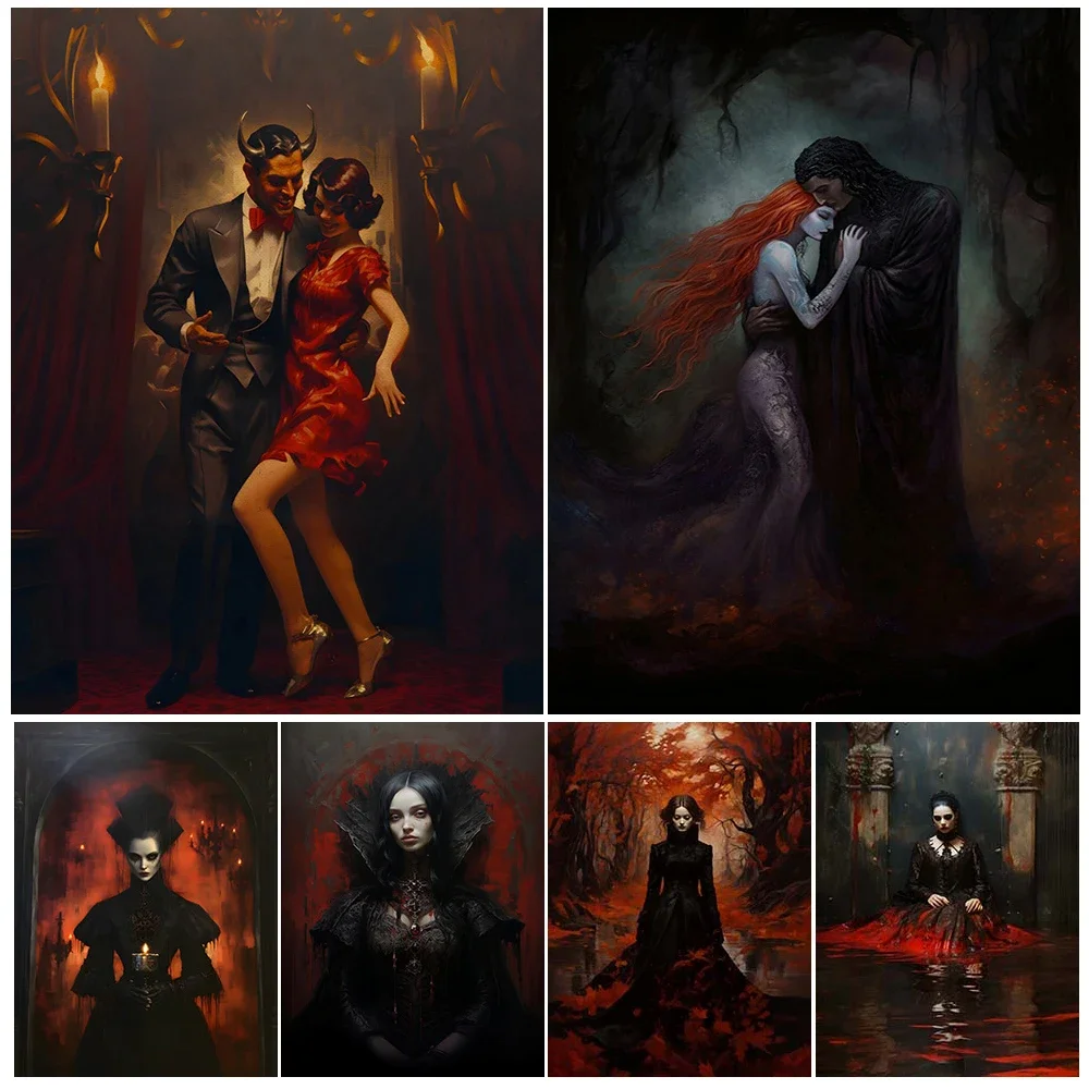 

Woman Demon Dancing Satanic Vintage Wall Art Canvas Painting Vampire Princess And Witch Art Poster Print Home Decor Unframed