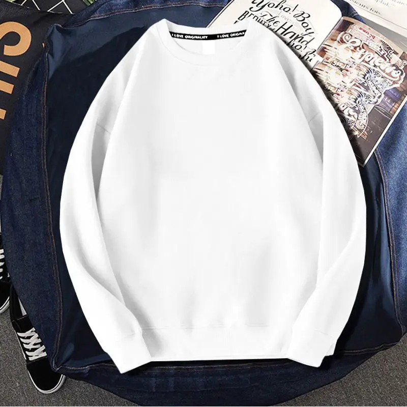 Men T-shirt Long Sleeve Autumn and Winter 2023 New Teen Trend Ins Loose Large Size Fleece-Lined Crew Neck Sweater Fashion
