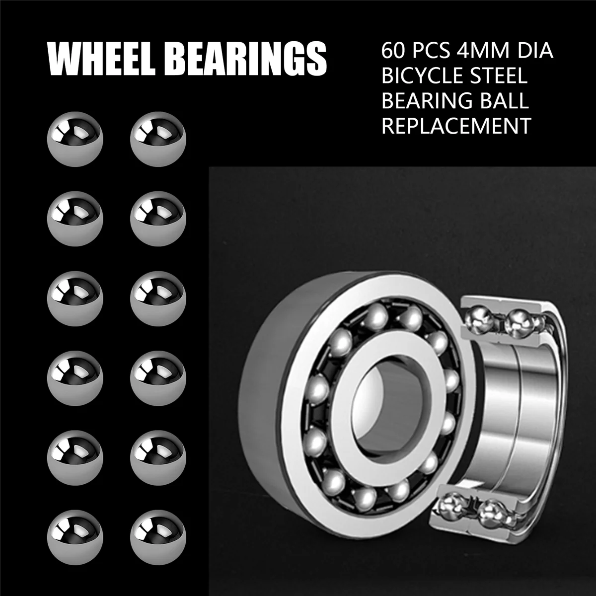 60 Pcs 4mm Dia Bicycle Steel Bearing Ball Replacement