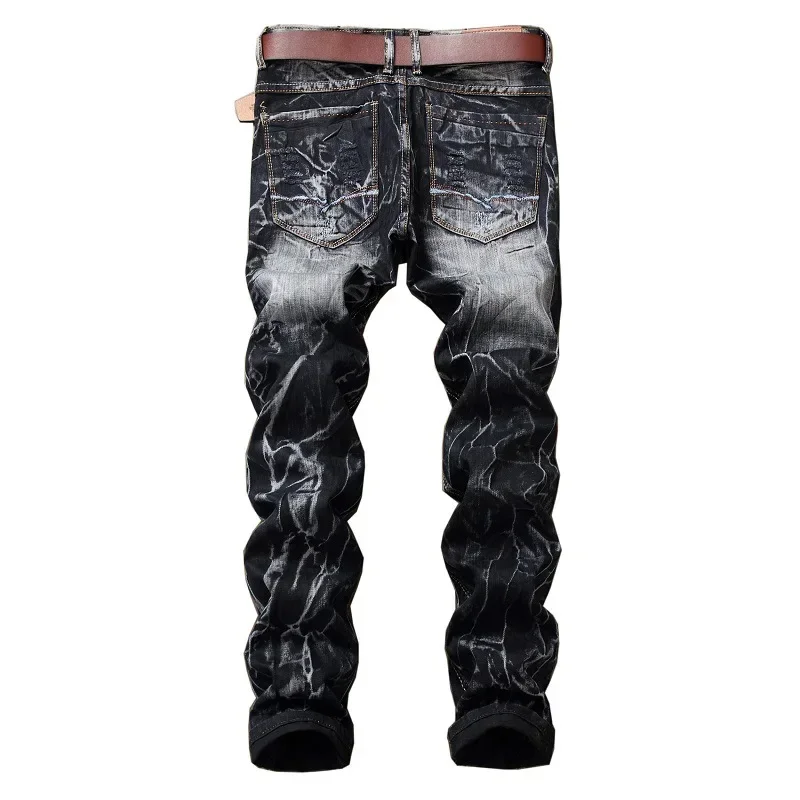 Men's Trousers Men's Patchwork Ripped Jeans (no Belt) Personalized Fashion Vintage Denim Pants High Street Hip Hop High Quality Male Trousers