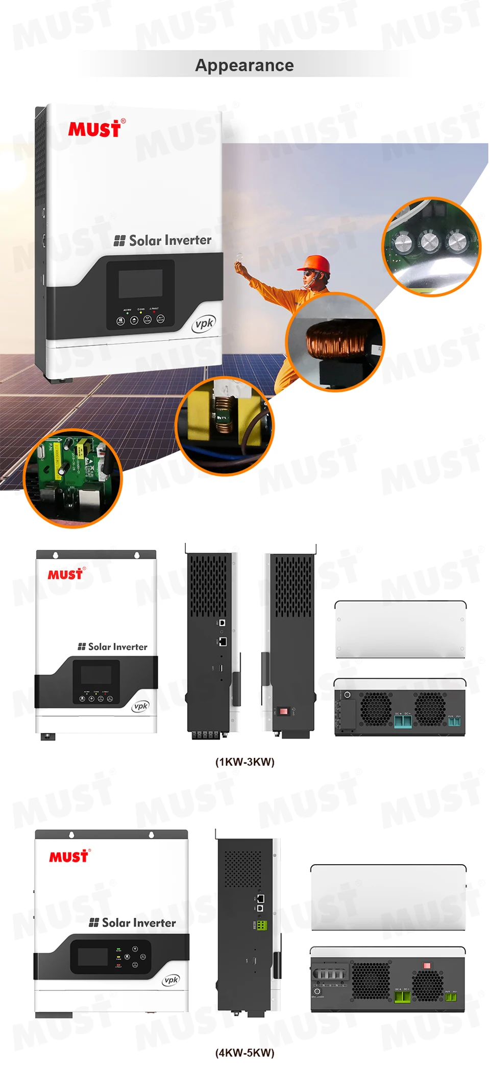 Description Picture 3 of itemMUST PV1800 VPK 24V 3KW 3024 Off Grid Solar Inverter Pure Sine Wave Output Build in 80A Charge Controller