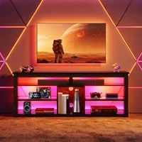 TV Stand for 70 inch TV, Tall Entertainment Center with 2 Led Lights, Gaming TV Console with Storage for PS5, Modern TV Cabinet 4