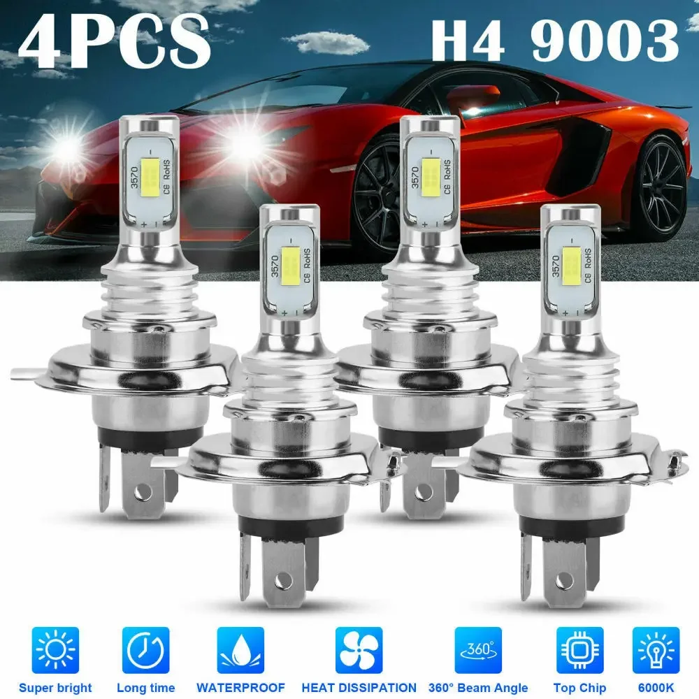 Led Car Headlights Led Lights Led Bulbs 4Pcs H4 H7 H8 H9 H11 9005 9006 Super Bright CSP LED Headlight DRL Lamp Kit High Low Beam 6000K 12V 24V