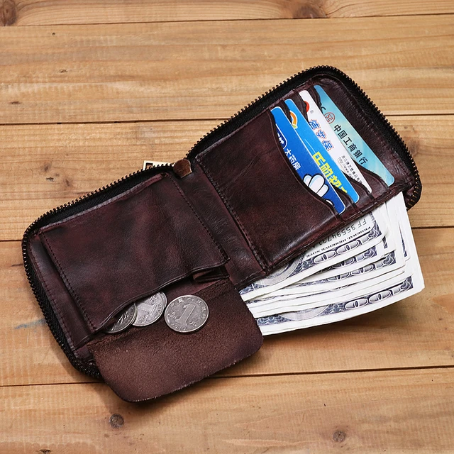 Mens Leather Wallet Zipper Pocket  Leather Wallet Zip Coin Pocket - Men  Leather - Aliexpress