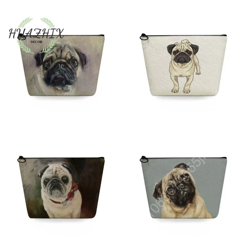 

Pug Print Cosmetic Bags Cute Style for Women's Makeup Bag Canvas Zipper Lipsticks Organizer Small Portable Cases Eco Coin Purse