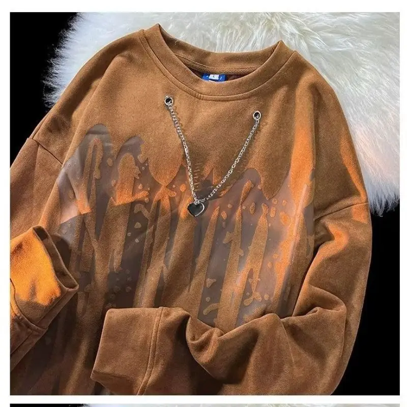 

2023 Spring and Autumn Hip Hop Retro Long Sleeve T-shirt for Men and Women Street Print Loose Couple Fashion Casual Top harajuku