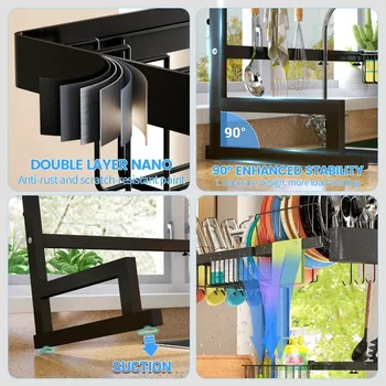 Over The Sink Dish Drying Rack (Adjustable Height/Length) Snap-On Design 2 Tier Large Dish Drainer Kitchen Organization 3