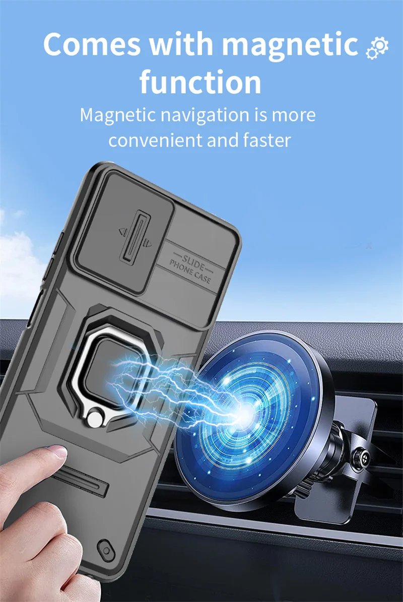 슬라이드 카메라 보호 아머 휴대폰 케이스, Reno11F 5G 케이스, OPPO Reno 11F 11 F Reno11 F 5G 용, 자동차 마그네틱 거치대 링 백 커버