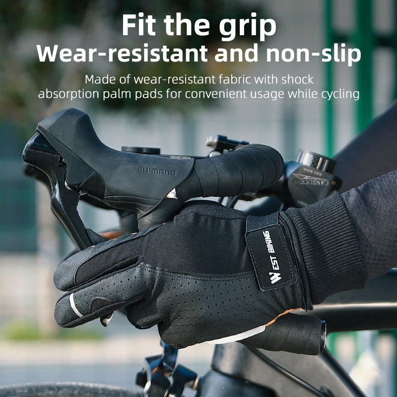 WEST BIKING Winter Long Finger Cycling Gloves Non-slip Shock-absorbing Touch Screen Warm Glove Outdoor Sport MTB Road Bike Glove