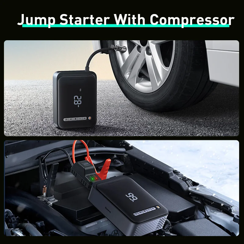 Baseus-arrancador de batería de coche 2 en 1, compresor de aire, bomba de  inflado, estación de energía portátil, potenciador de cargador de batería  de coche, 1000A - AliExpress