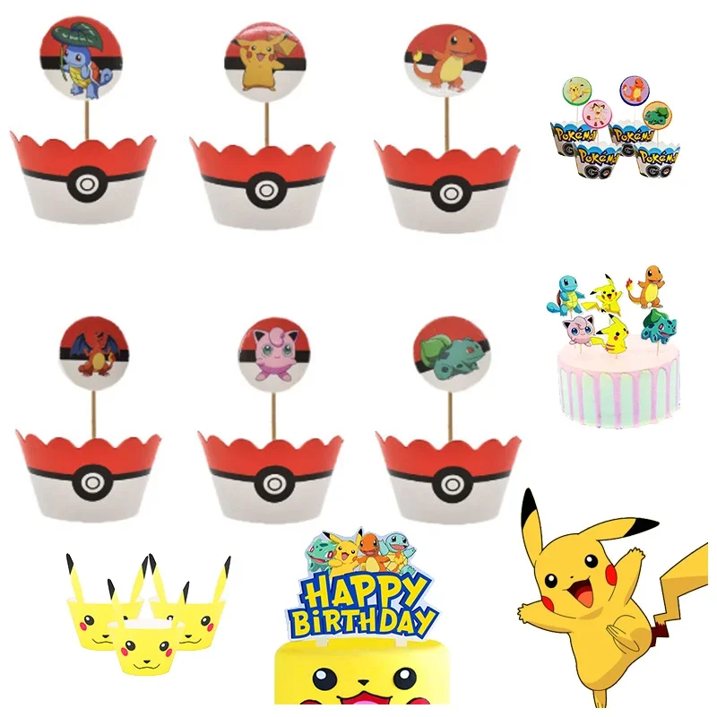 Décorations de fête Pokémon Pikachu Go, gâteau Chi entourant la bordure d'anniversaire de l'enfant, dessus de dessert, fournitures de cuisson de table