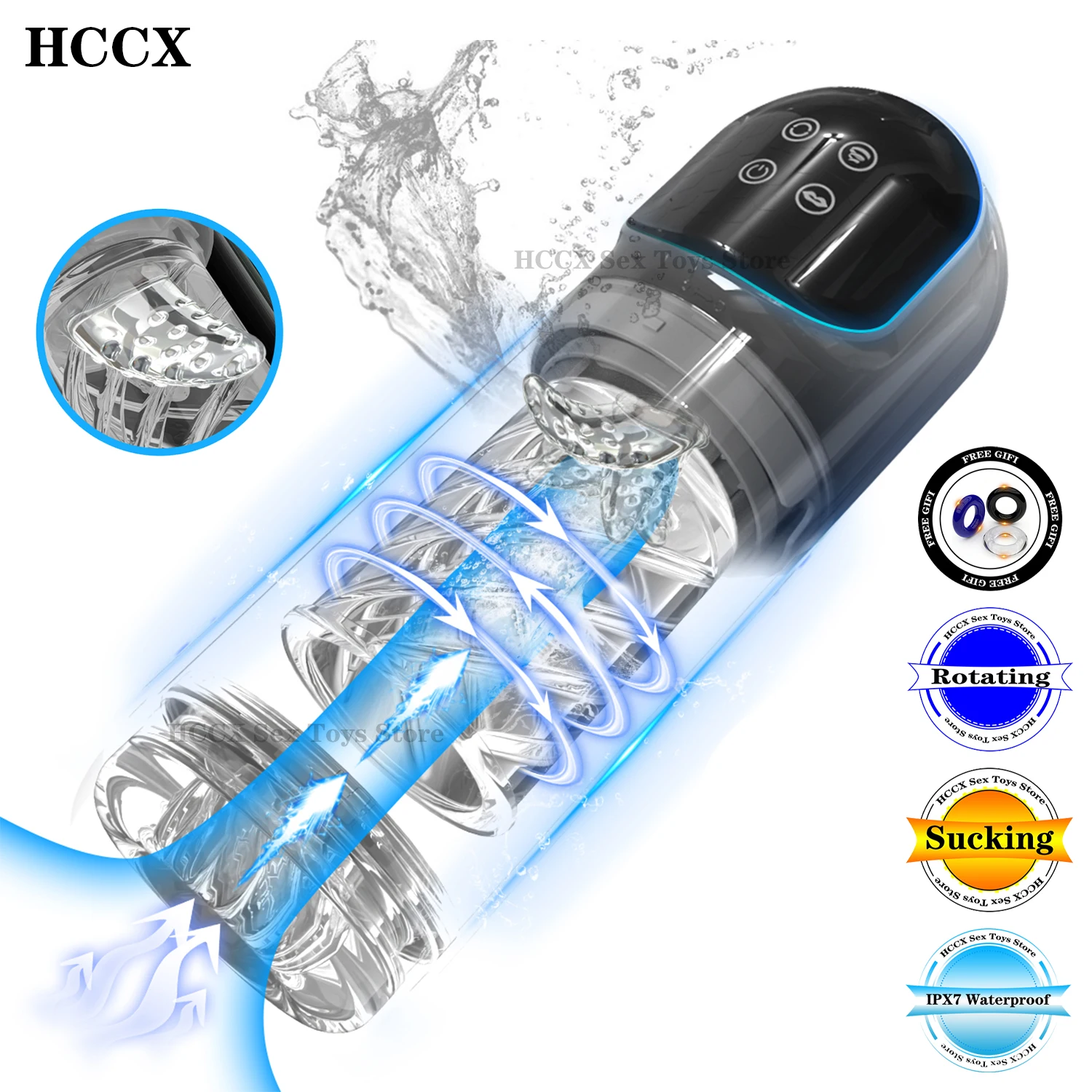 

HCCX 7 Rotating Sucking Fully Water Bath SPA LCD Automatic Male Masturbators Tongue Licking Real Pussy Blowjob Machine for Men