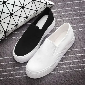 Women's Canvas Slip-On Sneakers Thick Bottom Anti-Slip Spring Summer Shoes Cotton Lined Flat Heel Pure Color Nurse Shoes