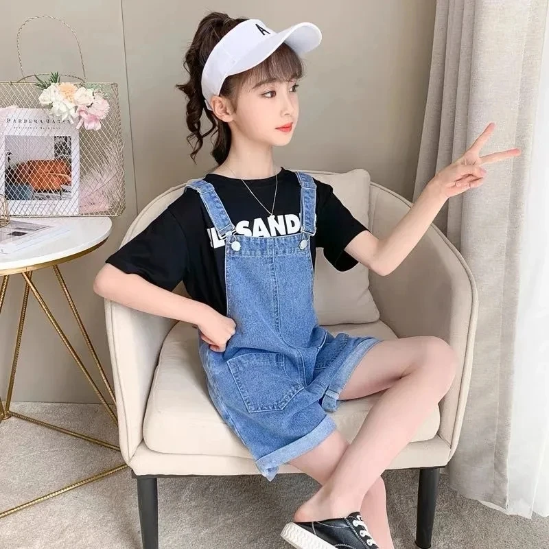 Children Overalls Pants Kids Outfits Baby Strap Shorts Summer Korean Version Slim Girls Capris Children's Jumpsuit Denim Shorts Adjustable Summer Pants