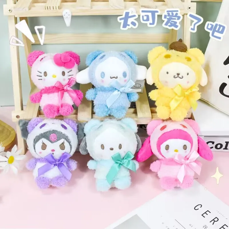 

6pcs/lot Kawaii Anime 12cm Sanrio My Melody Hello Kitty Cinnamoroll Plush Toy Doll Cartoon Cute Doll Backpack Pendant