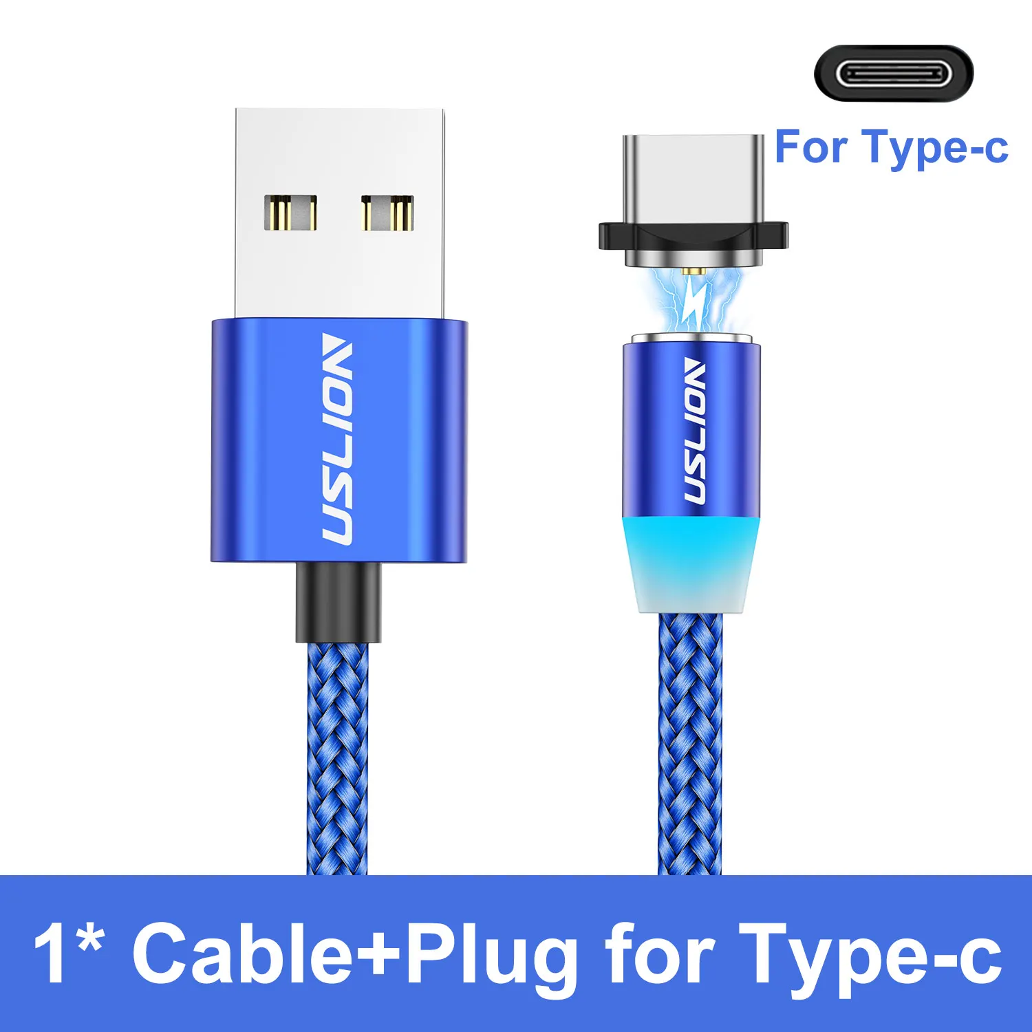 USLION Світлодіодний магнітний USB-кабель Швидка зарядка USB-кабель типу C Магнітний зарядний пристрій USB-зарядка Micro USB для Samsung S23 Xiaomi 14
