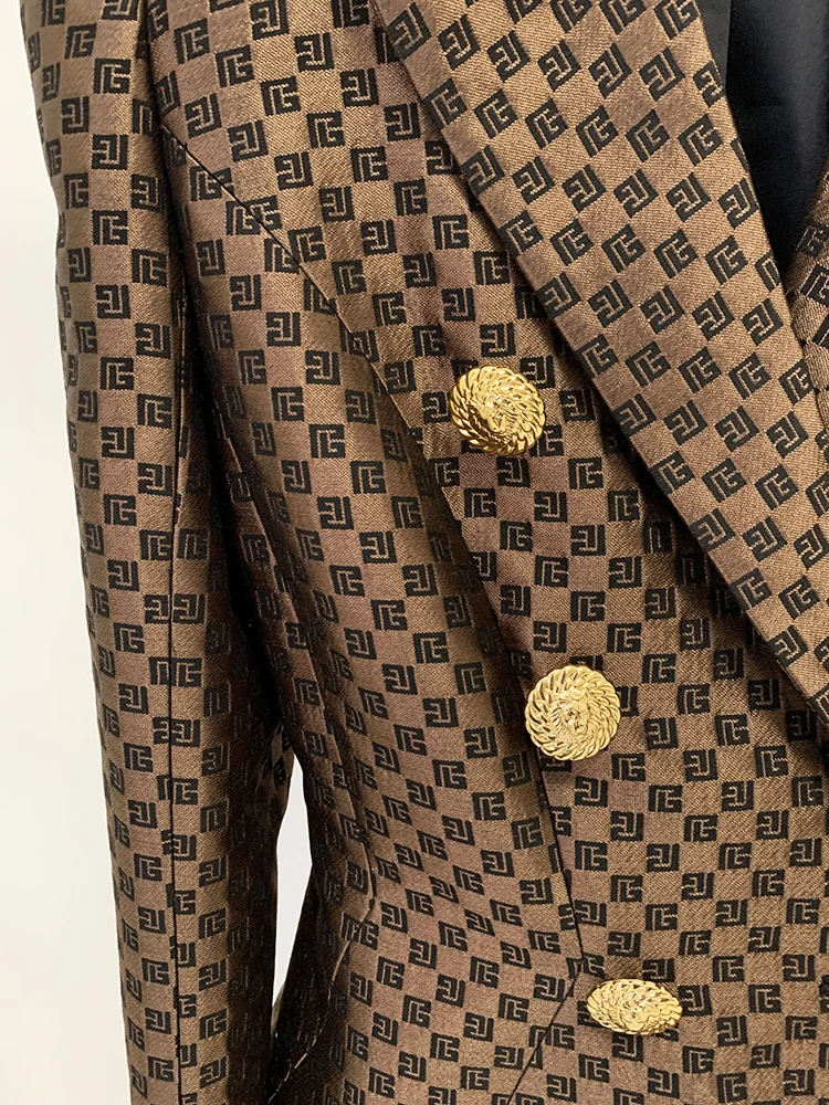 HIGH STREET Newest 2024 SS Designer Jacket Women's Double Breasted Slim Fitting Monogram Jacquard Blazer 6