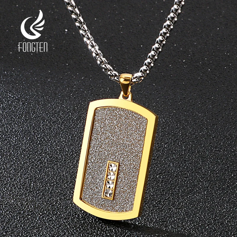 

Fongten Square Pendant Necklace For Men Stainless Steel Sergeant Card Box Chain Choker Necklaces Mens Gold Silver Color Jewelry