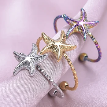 1/3 pezzi in acciaio inossidabile animale marino stella marina conchiglia anelli aperti per le donne estate vita marina pentagramma compleanno colьца gioielli sfusi 1