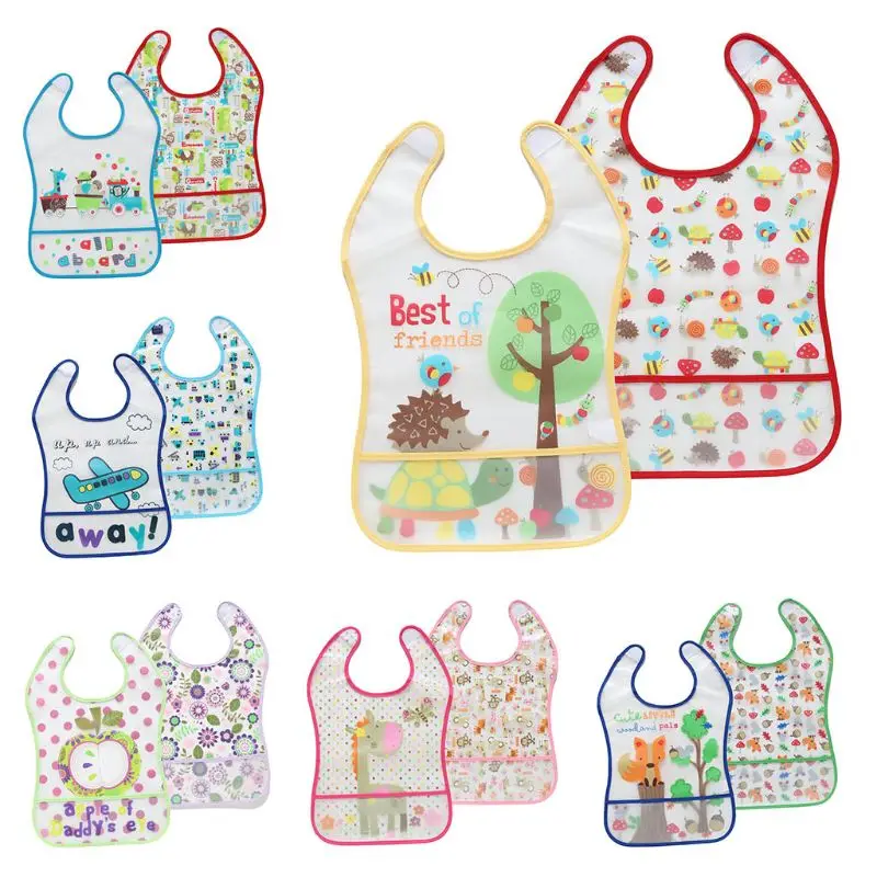 

L5YF 2Pcs/Set Baby Newborn Waterproof Bib Infant Sleeveless Feeding Apron Cartoon Saliva Towel Burp Cloths