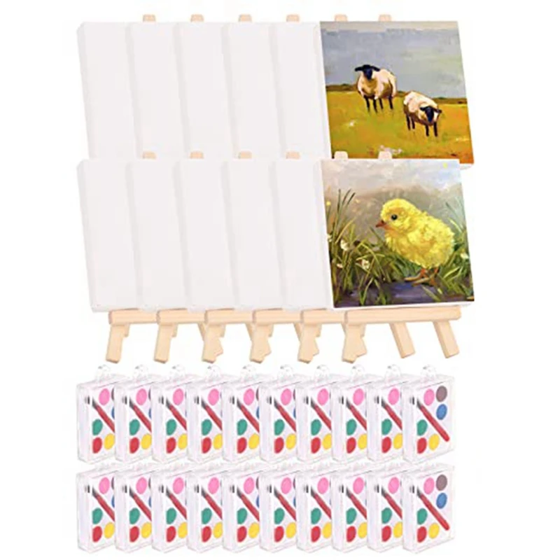 

28 Pack Pre Drawn Canvas For Painting With Mini Watercolor Paint For Painting, 4X4 Inch Small Canvases For Painting