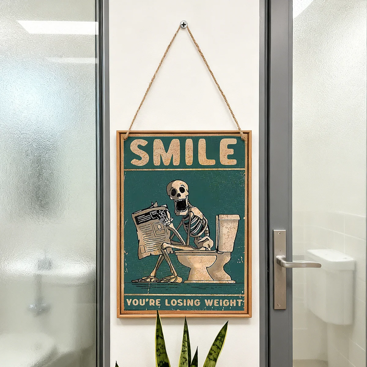 1PC, funny skeleton toilet seat decoration sign, lightweight wooden material home decoration sign