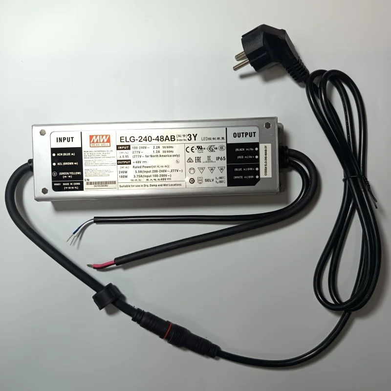 LM301H EVO Driver ELG-240-48AB-3Y 240W Led Grow Light Quantum Board Power Supply Dimmable MW With Plug Threaded Connector Indoor