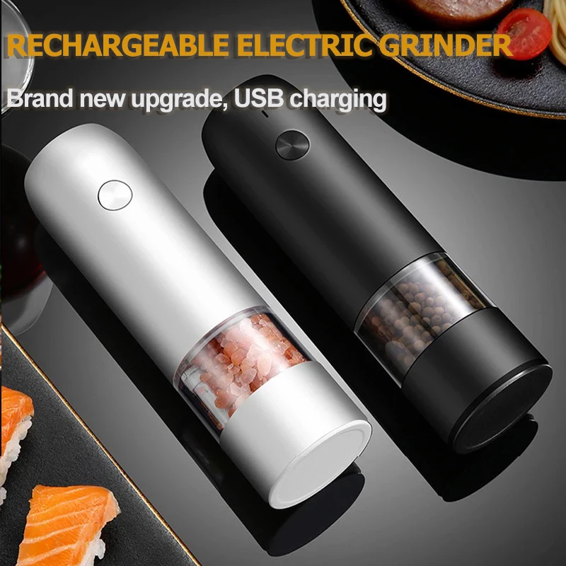 Rechargeable Electric Grinder Salt Pepper Mil USB Automatic 6 Gears Adjustable Coarseness Spice Mill Kitchen Tools White/Black