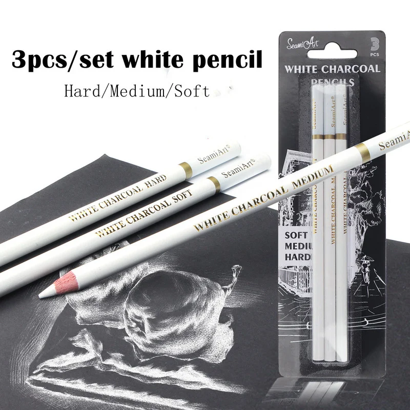 

Three High-gloss Charcoal Pencil Soft Hard Highlight Charcoal Pen White Painting Professional Drawing Sketching School Supply