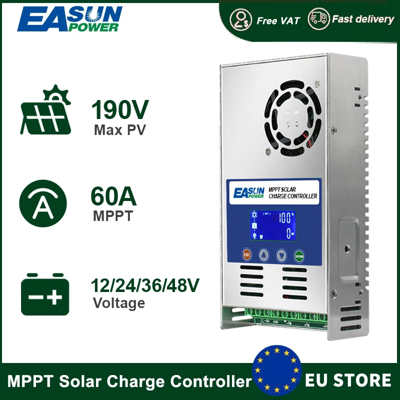 Easun power 60a 40a 30a 20a mppt solar laderegler 12v 24v 36v 48v auto solar  regler solar panel für max 190vdc eingang