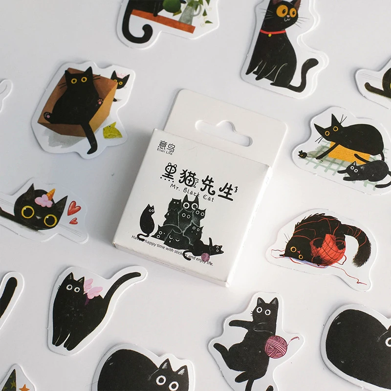 

46Sheets Scrapbook Stickers DIY Decoration Cute Cat Stickers Black Kitty Decal Kawaii Stickers For Diary Notebooks Album