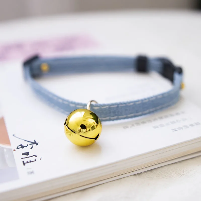 Denim Breakaway Cat Collars with Bell Cat Pendant Kitty Kitten Collars Blue Collar for Female Girl Cats Male Boy Cats Star Print 3
