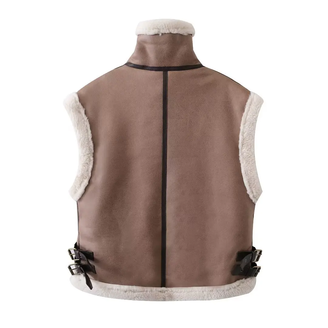 2023 Women Fashion Faux Leather Vest Jacket Zipper Fly Sleeveless Waistcoat Coats Autumn Woman Vintage Warm Outerwear