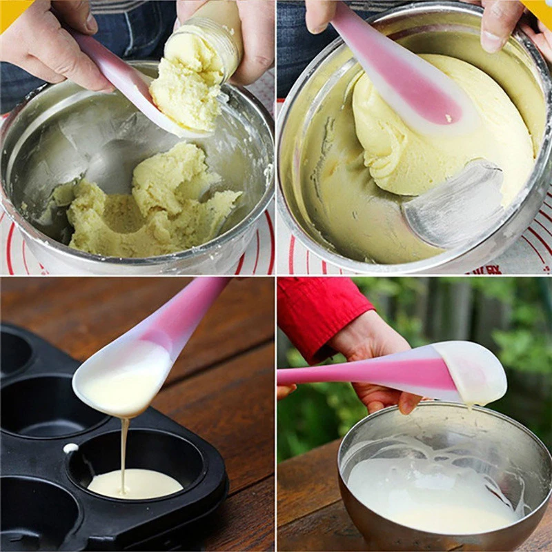 One Piece Double Side Multi-Function Silicone Spoon Spatula Silicon Jar Scraper Baking Spatulas